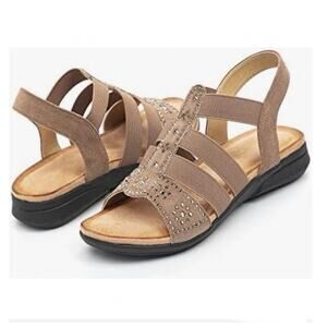 Women's Flat Sandals Elastic Stretch Summer Sandal Comfortable Silver Sz 8 EU 39